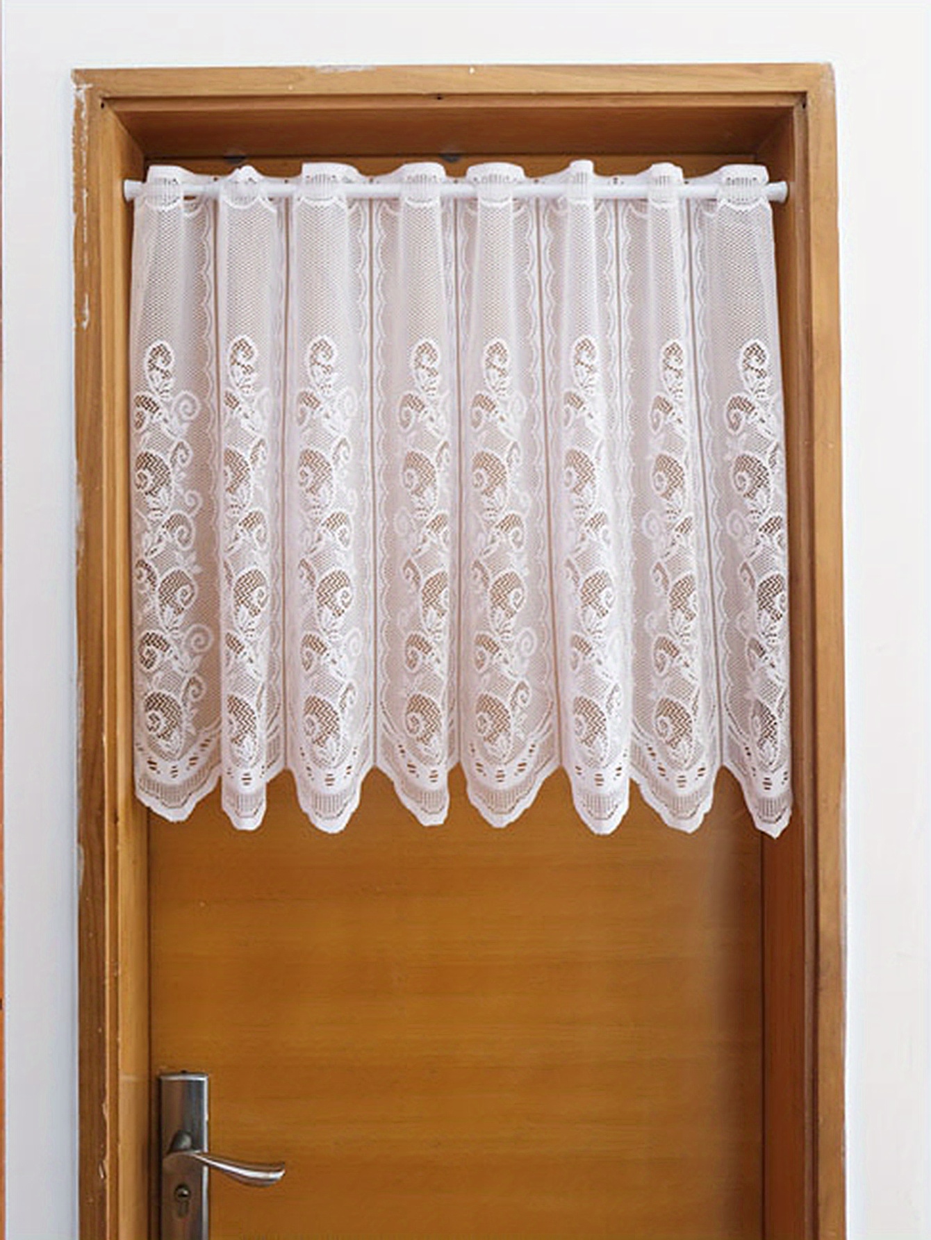 1pc white simple small flower cafe curtain lace hollow mesh small short curtain suitable for kitchen restaurant decoration window cafe cabinet home decor details 3