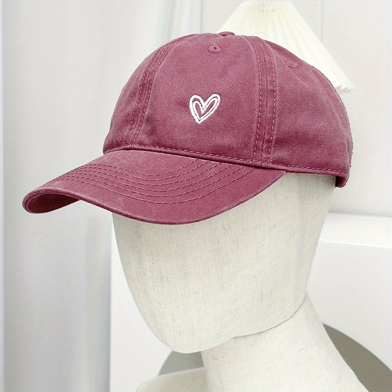 Vintage Washed Cowboy Baseball Cap with Heart Embroidery