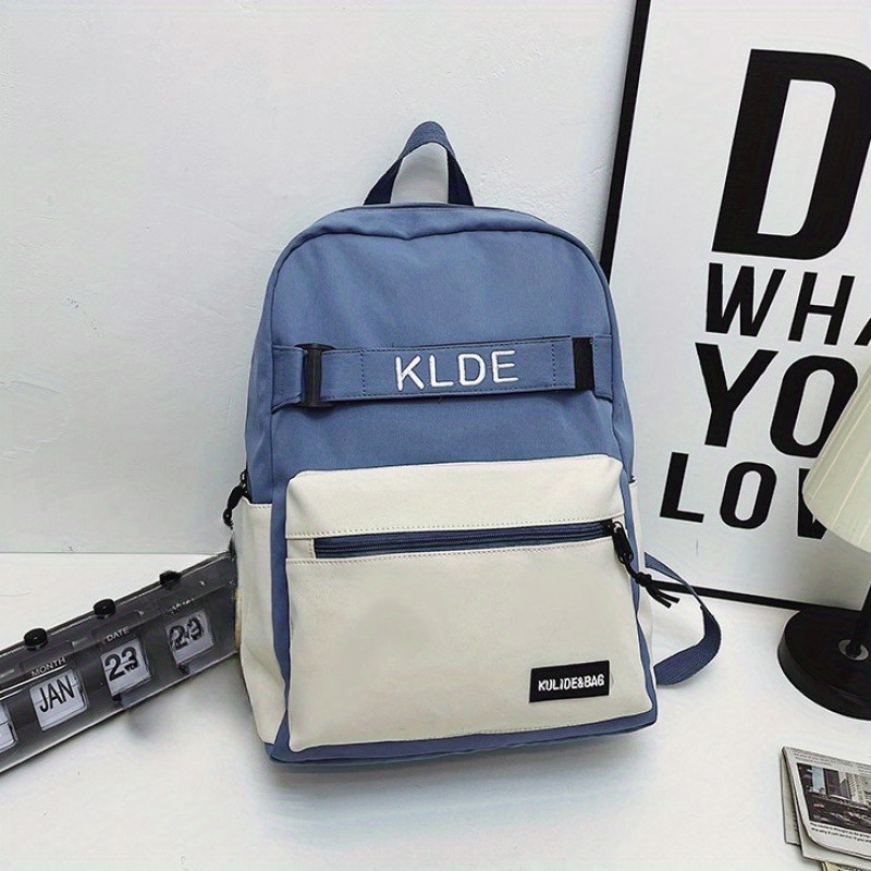 Letter Embroidery Backpack Preppy Colorblock School Bag All Match