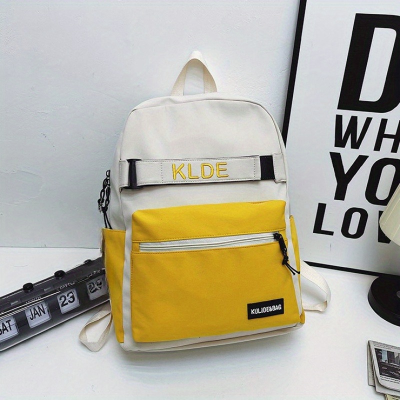 Letter Embroidery Backpack Preppy Colorblock School Bag All Match