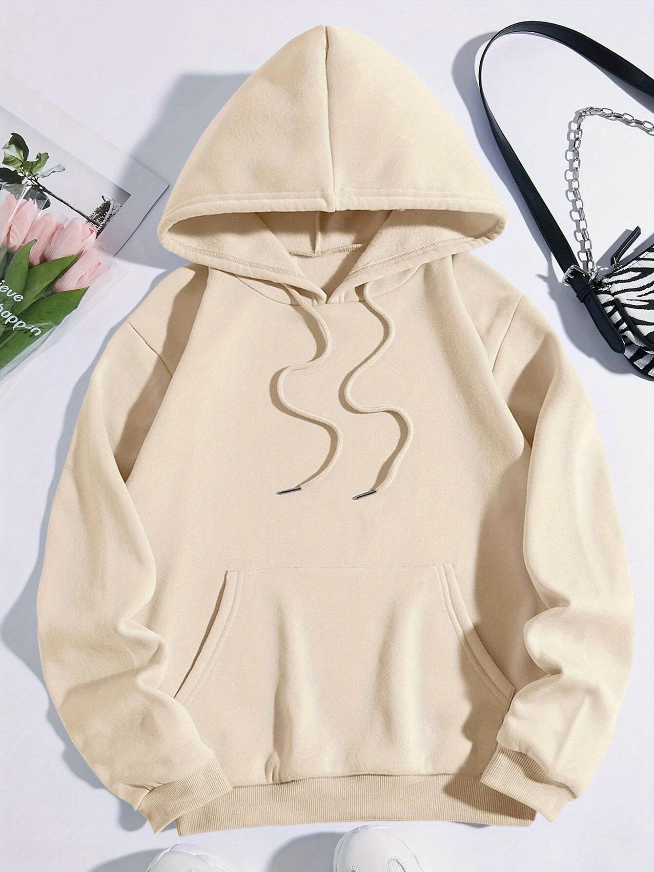 Sudadera Con Capucha Y Cremallera Para Mujer - Bolsillo, Cordoncillo, Color Sólido, Cómoda Y Estilosa