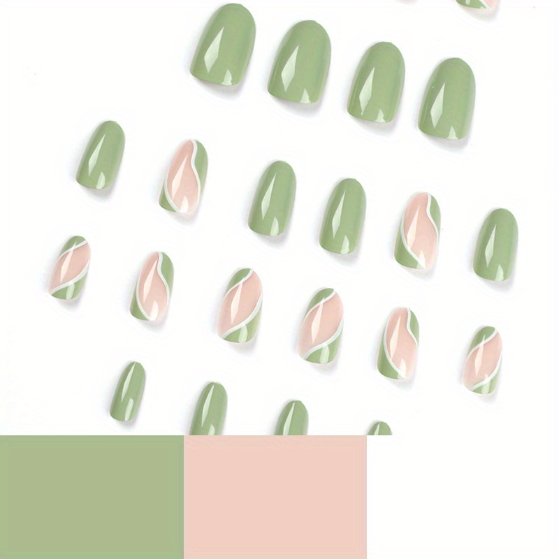 acrylic press on nails medium almond shaped fake nails green full cover false nails with designs st patricks day manicure supplies details 2