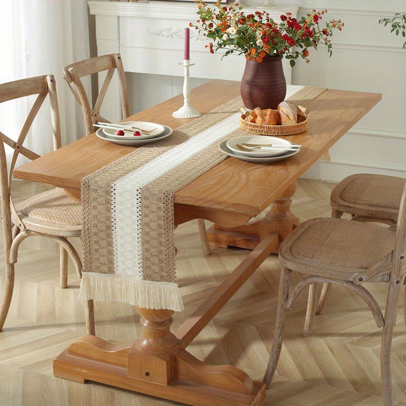 Camino de mesa moderno de lino bordado con borlas, manteles decorativos de  arpillera para cenas, bodas de primavera y uso diario, 12 x 47 pulgadas
