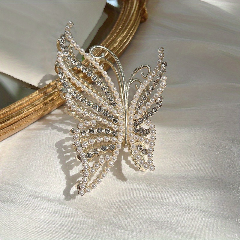 Golden Butterfly Crystal Hair Claw Clips