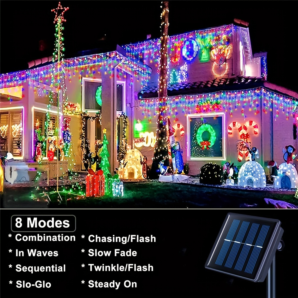 QLIRJAD Solar Icicle Lights Outdoor Decorations 600LED Connectable  Christmas Fairy String Lights USB Rechargeable 8 Modes Timmer Remote  Twinkle Lights for Xmas House Roof Party Wedding 