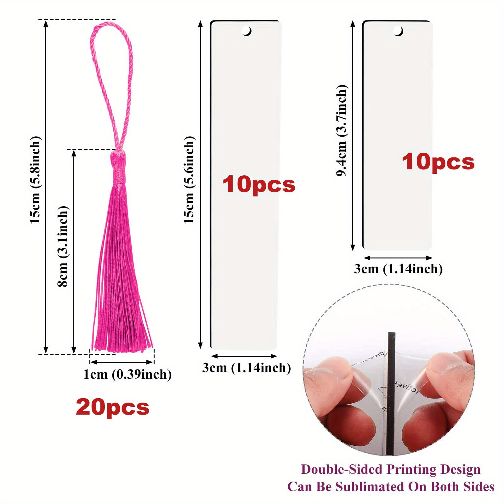 35Pcs Sublimation Bookmark Blank Heat Transfer MDF Bookmarks DIY Bookmarks  with Hole and Colorful Tassels for Crafts
