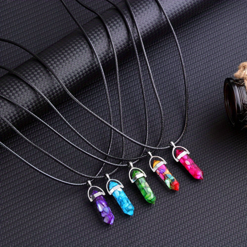 5 PCS Natural Hexagonal Healing Crystal Necklace Pointed Pendant