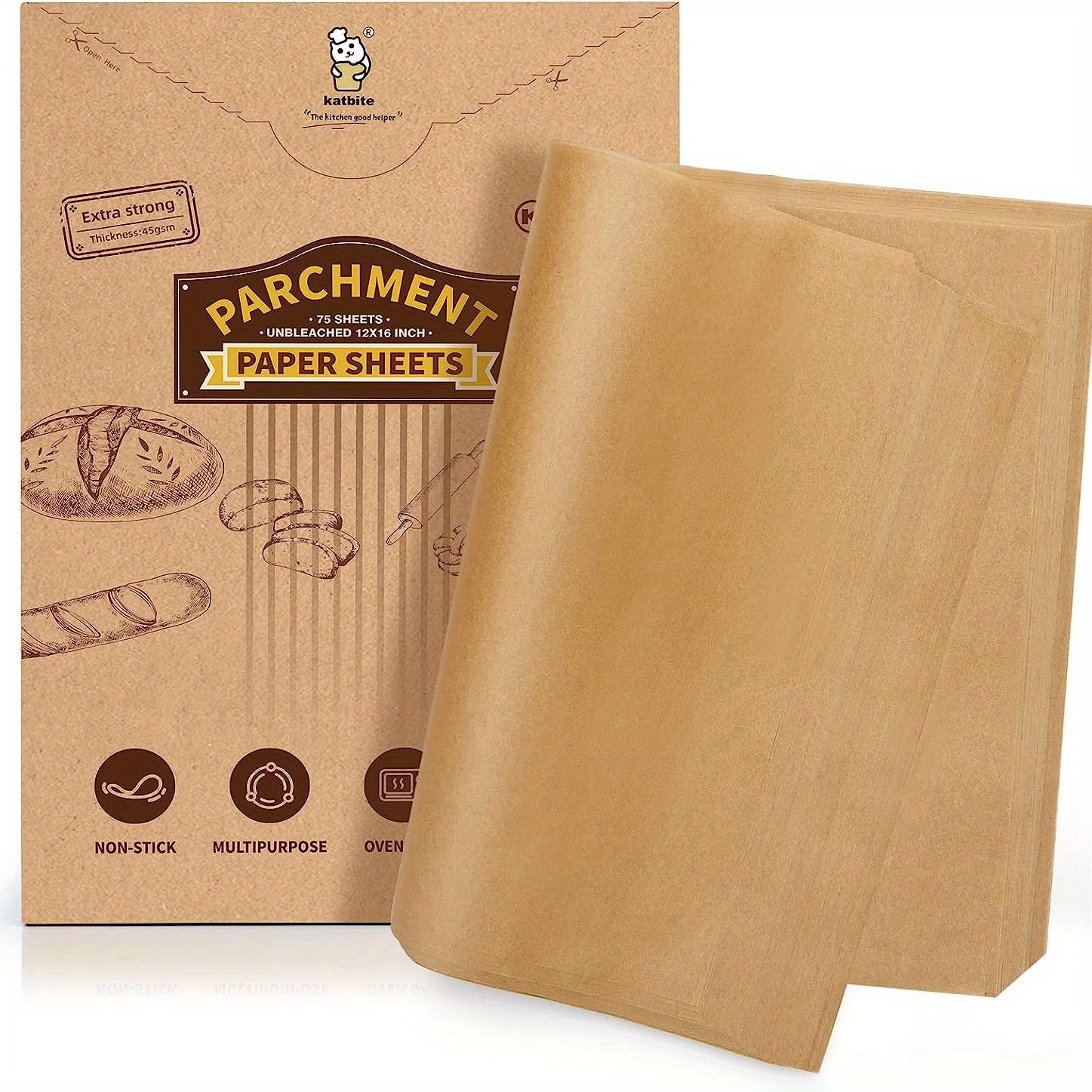 Katbite Unbleached Parchment Paper Sheets, Pre-cut Heavy Duty