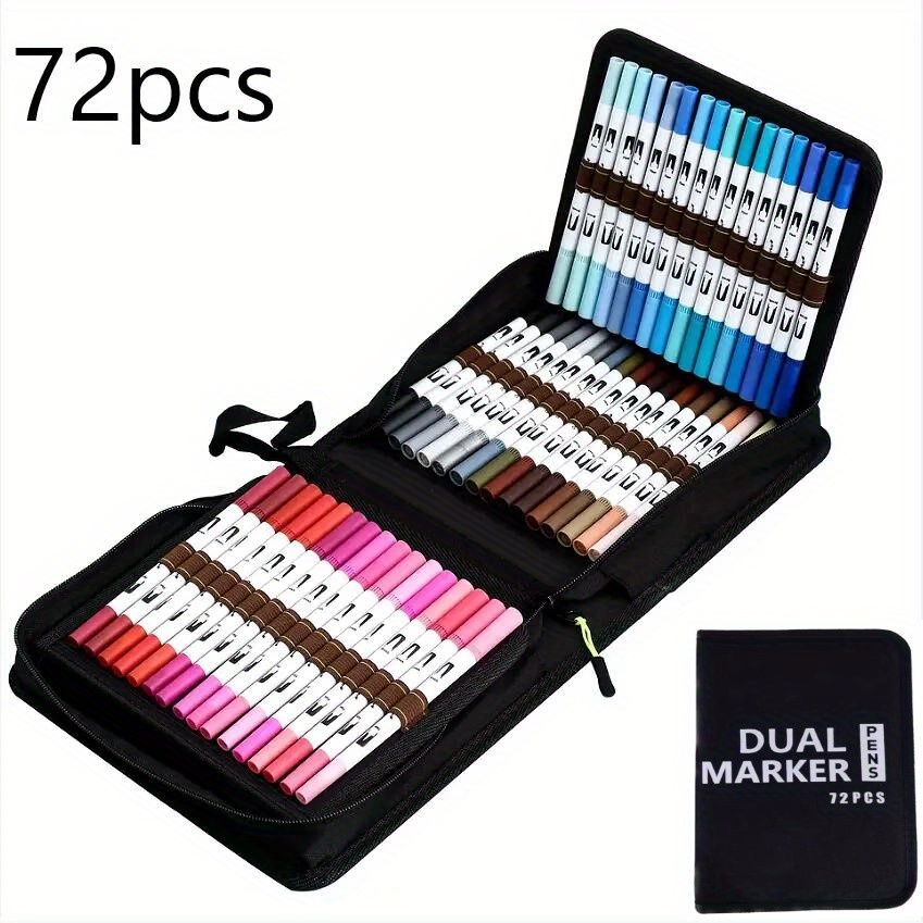 CAISEXILE 72 PC Artists Drawing Sets 48 Color Glitter and 24 Color Dual Tip  Brush Pens