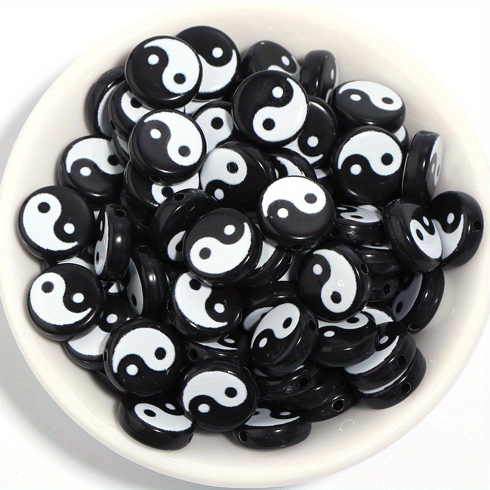 10mm Polymer Clay Beads Yin-yang Beads, Round Beads Jewelry Beads Black and  White Beads Cute Jewelry Beads Approximately 40 Beads per Strand 
