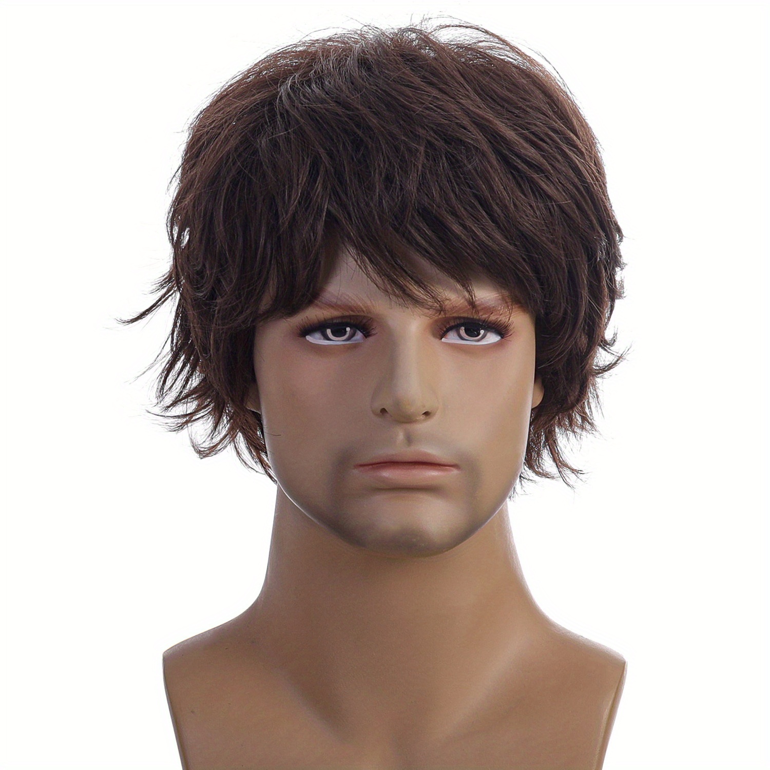 Men's Wig, Short Curly Hair Fashion Natural Oblique Bangs Wig details 1