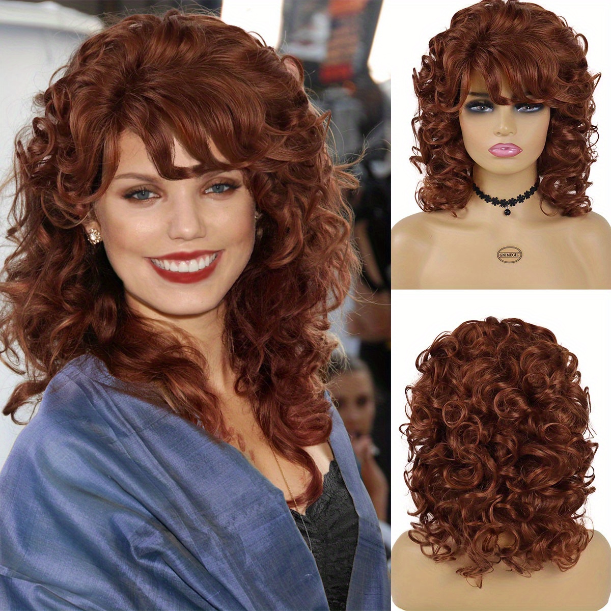 Heat Resistant Synthetic Bob Wig Bangs Medium Long Curly Cut Temu