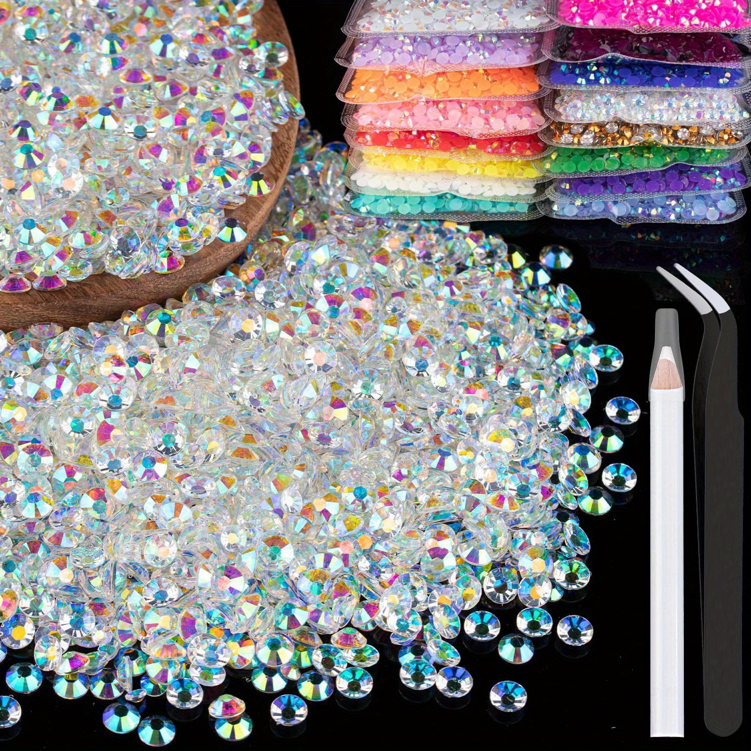 3/4/5mm Rainbow Rhinestones Kit, 15 Round Crystal Bling Colorful  Rhinestones for Crafts,Non-Hotfix Flatback Resin Colored Jelly Rhinestones  for Clothes, Shoes, Tumblers, Nail Art Decoration