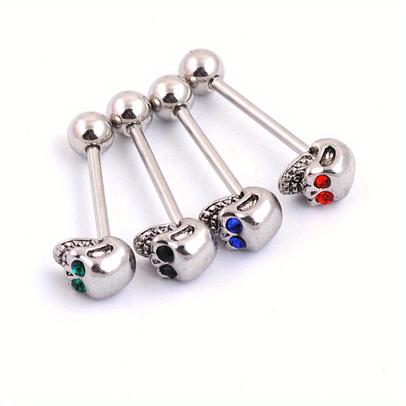 Skull Shape Tongue Ring Inlaid Colorful Shiny Zircon Tongue Temu