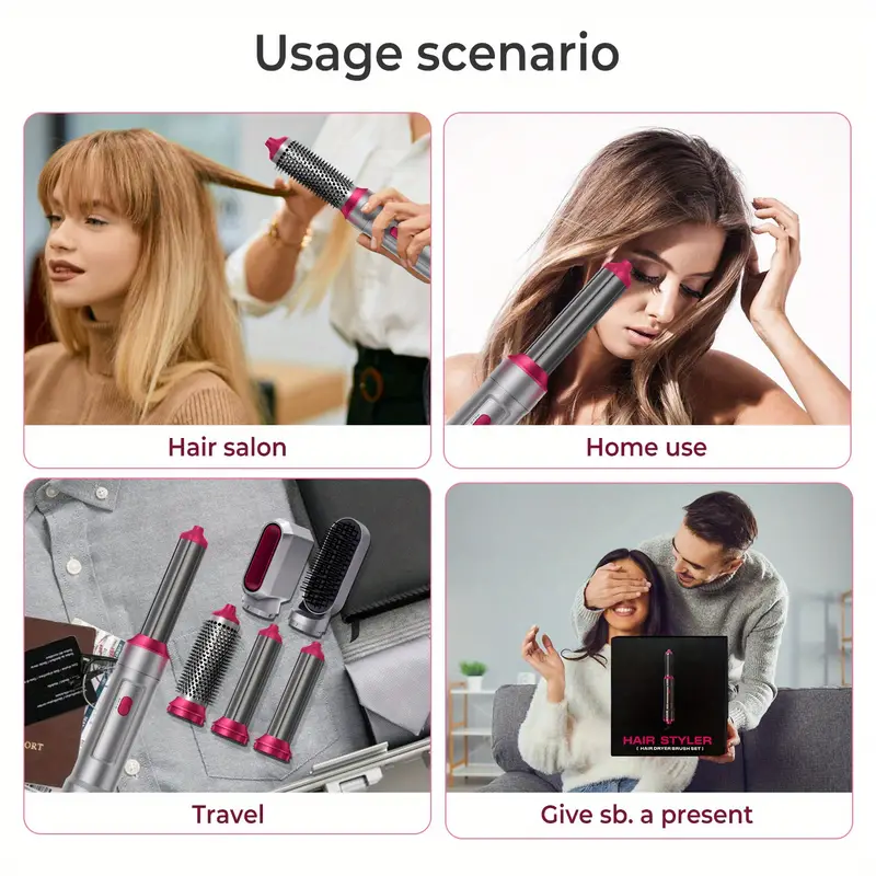 5 in 1 hair styler blow dryer brush negative ionic hair dryer brush electric hot air brush detachable brush heads comb for straightening automatic hair curler air styling curling iron details 10