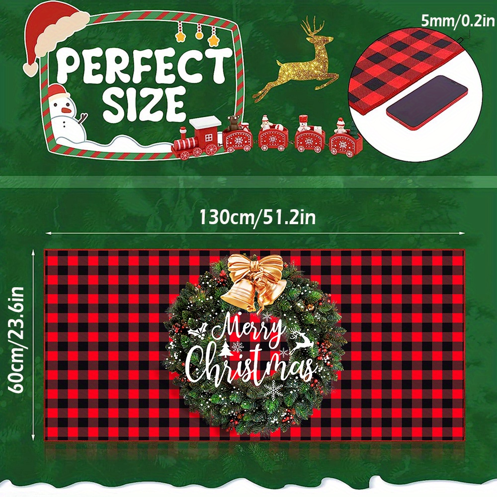 Merry Christmas Doormats Rugs For Indoors, Farmhouse Buffalo Plaid