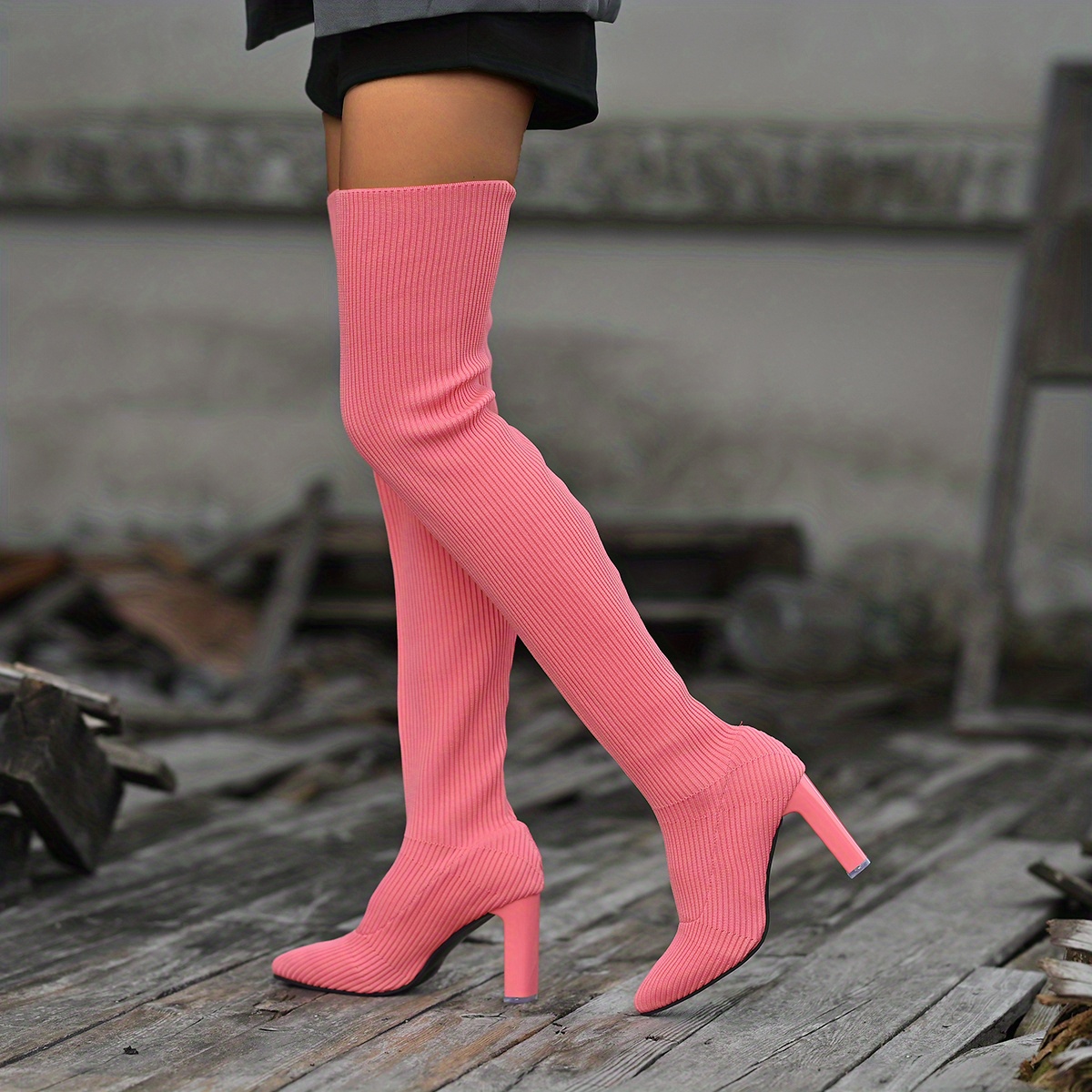 Pink boots over sales the knee