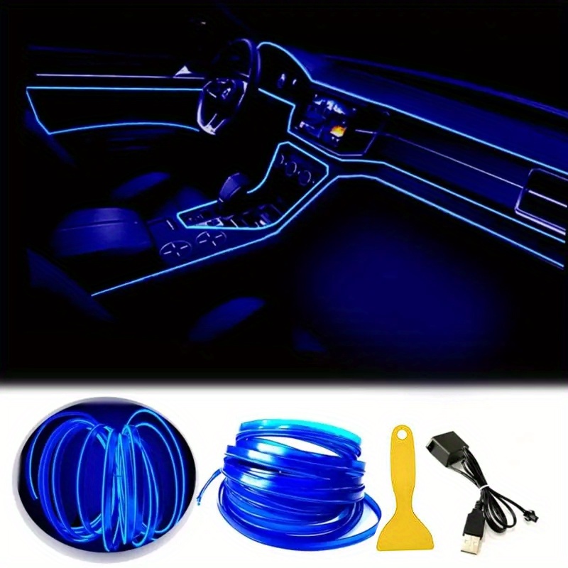 LED Neon Glowing Car Interior Lights, USB Powered EL Wire Strip with Sewing  Edge, Ambient Lighting Kits for Car, Garden, Decorations 5M Blue