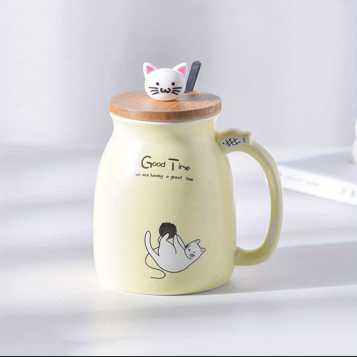 Fresh Cute Cartoon Cat Mark Ceramic Cup With Spoon Lid Couple