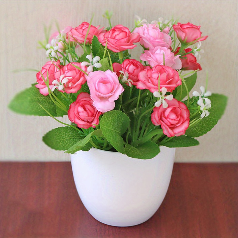 Artificial Flower Bouquet With Ceramic Vase Simulation Silk - Temu
