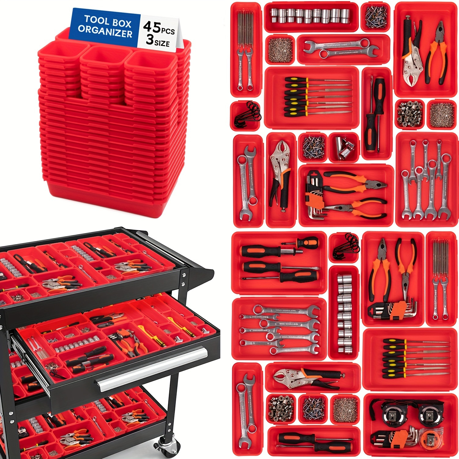 OHHSUN 32pcs Tool Box Organizer Tray Dividers Set, Toolbox Organizer, Desk Drawer  Organizer, Rolling Tool Chest Cart Cabinet Workbench for Parts, Screws,  Nuts, Screwdrivers, pliers,Tools Organization 