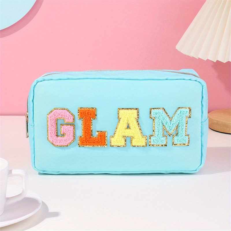 Chenille Letter Embroidery Crossbody Bag, Trendy Nylon Cosmetic Bag,  Portable Makeup Pouch For Travel - Temu