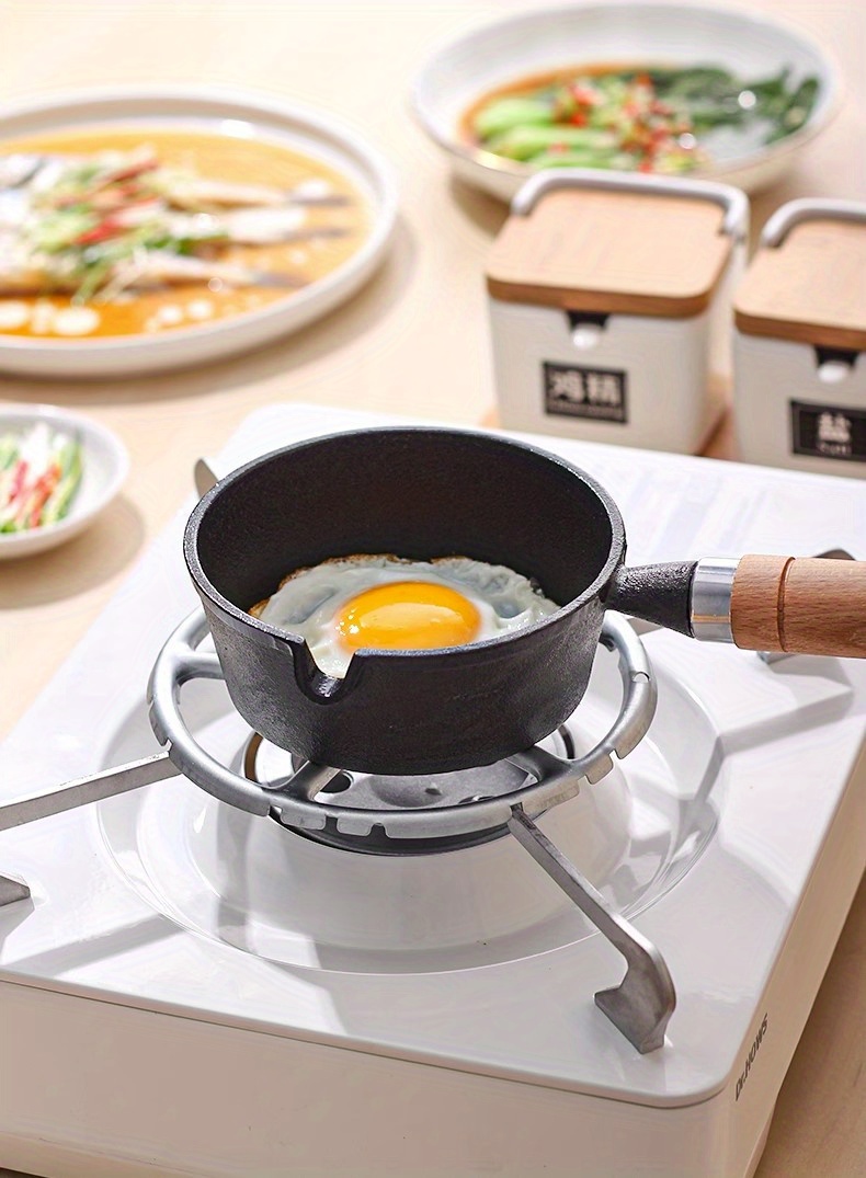 Cast Iron Pan Household Breakfast Pot With Wooden Handle - Temu