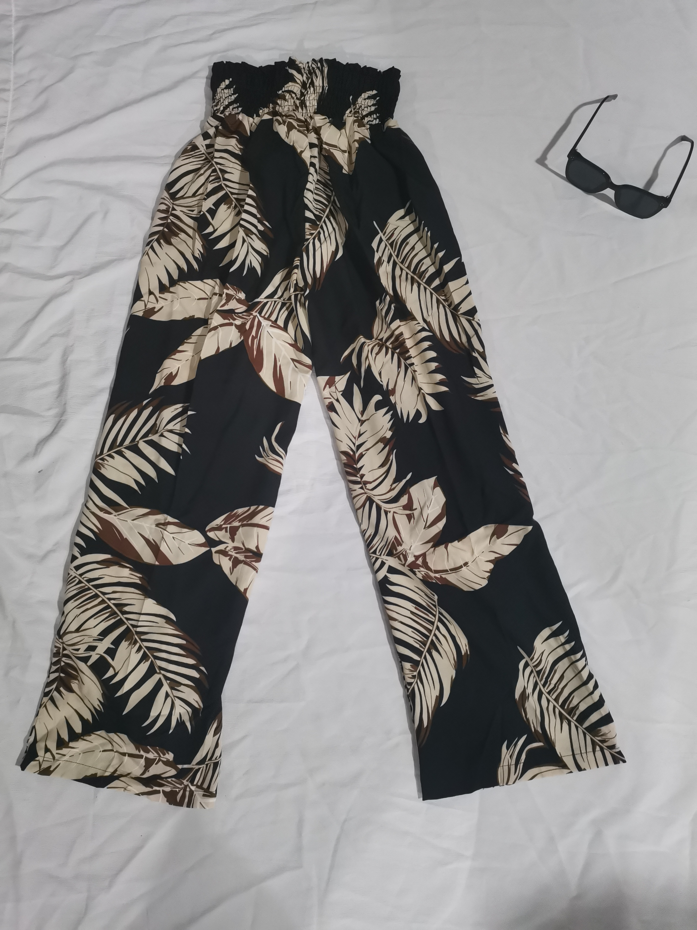Tropical Print High Waist Pants, Boho Wide Leg Summer Comfy Pants, Women's  Clothing
