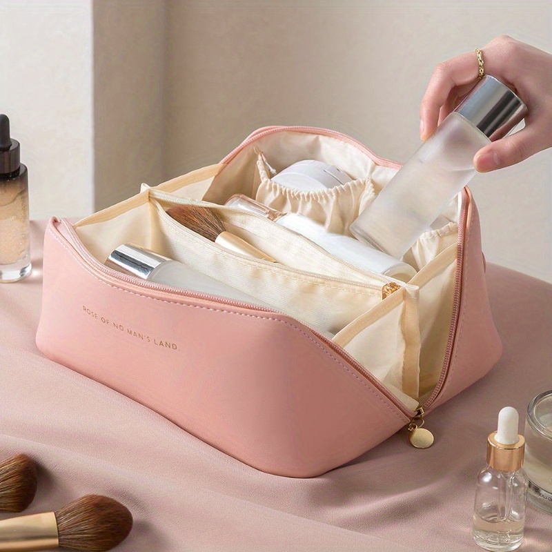 Initial Letter Print Makeup Bag, Portable Canvas Comestic Bag, Toiletry  Wash Organizer & Purse For Travel - Temu