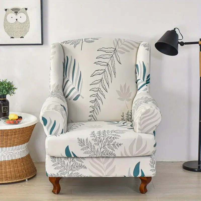 2pcs set leaf printed armchair slipcovers wingback chair cover non slip cover furniture protector for bedroom office living room home decor details 3