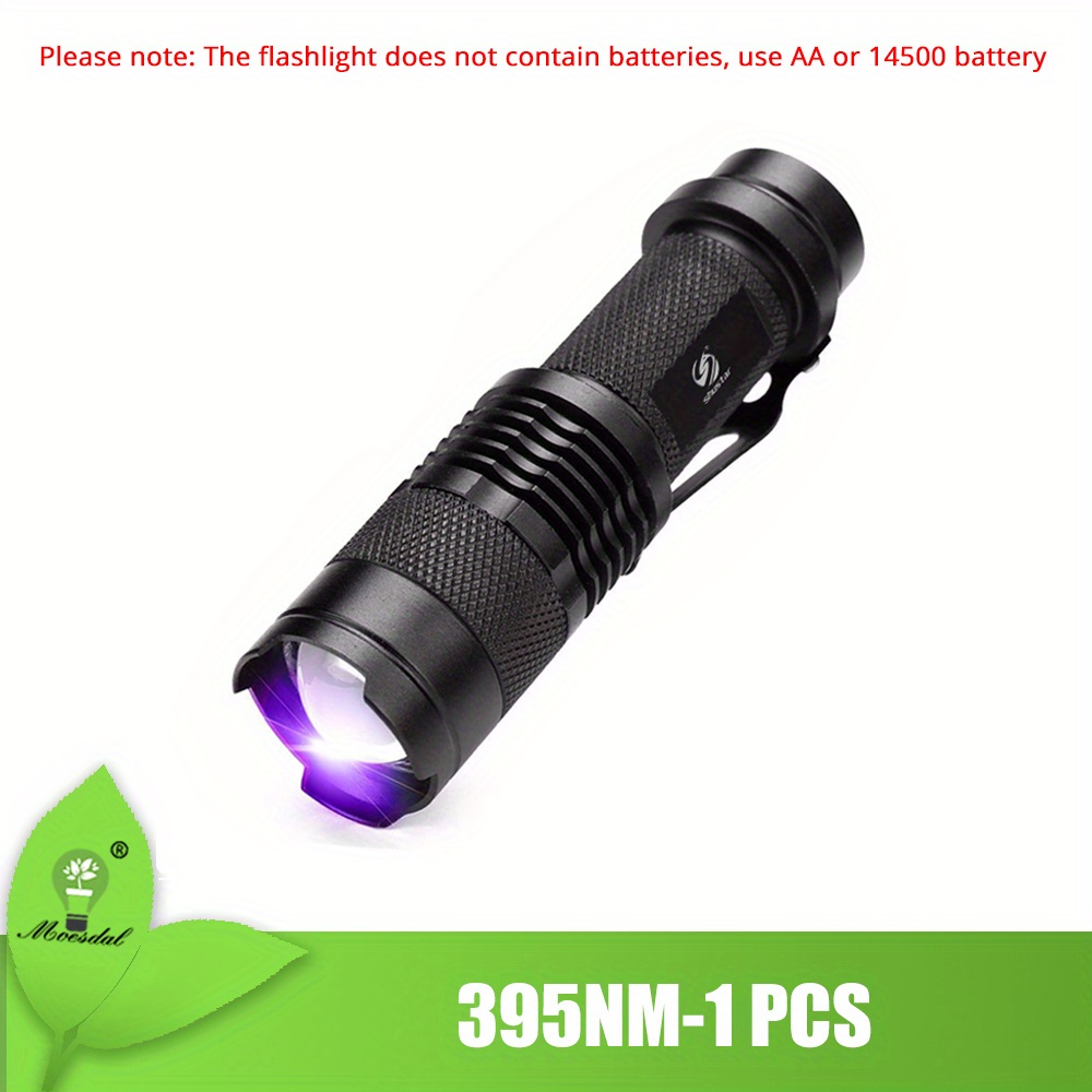 1 2pcs 395nm 365nm Uv Flashlight Mini Ultraviolet Torch With Clip Zoomable  Waterproof Light For Fluorescent Detection Pet Urine Inspection Use Aa  Battery For Outdoor Camping Fishing Emergency - Sports & Outdoors - Temu