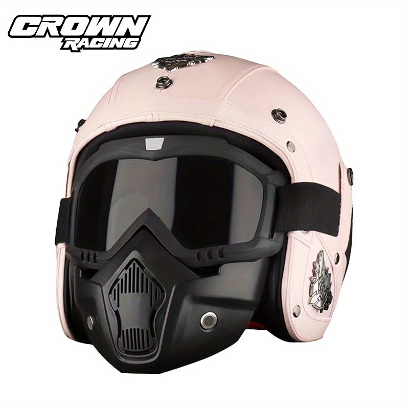 Crown Racing Retro Motorcycle Safety Mens 3 4 Open Helmet Motorcycle Safety  Belt Mask Road Motorcycle Integrated Helmet, Shop Latest Trends