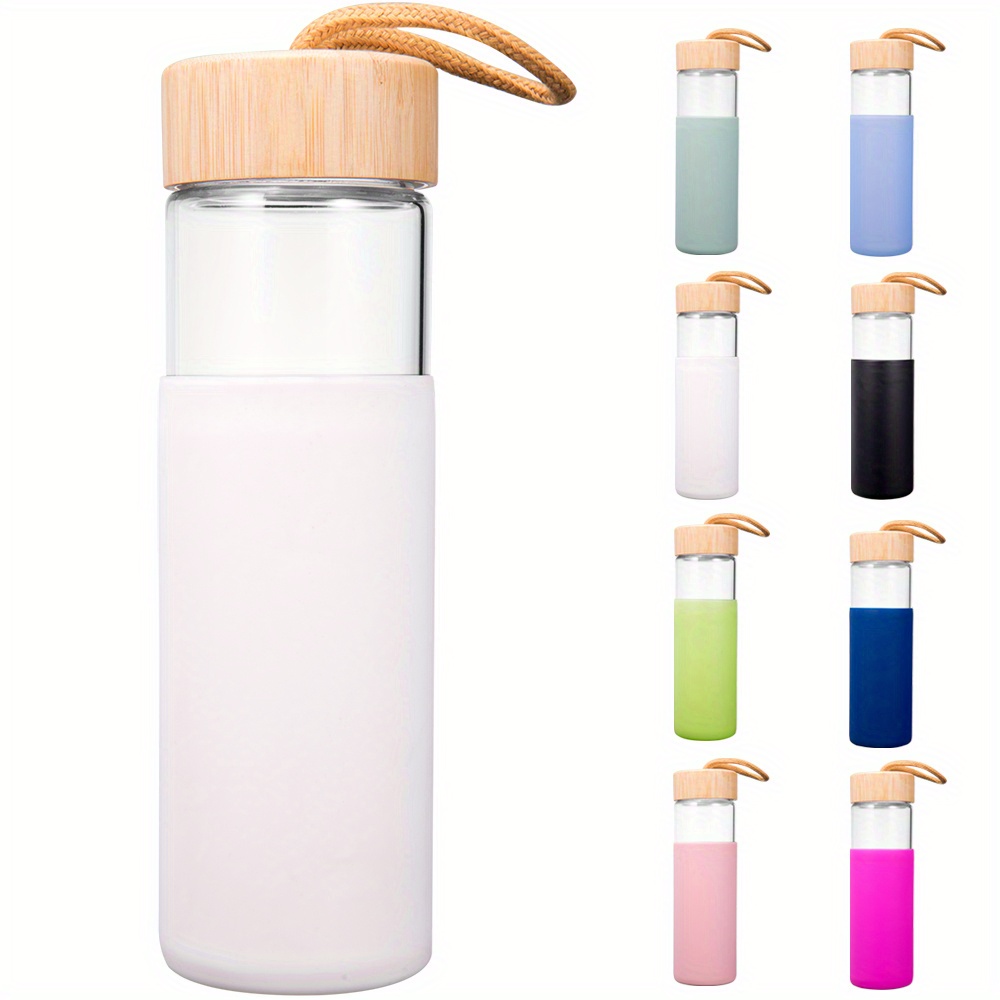 Glass Water Bottle With Bamboo Lid And Silicone Cover Leak - Temu