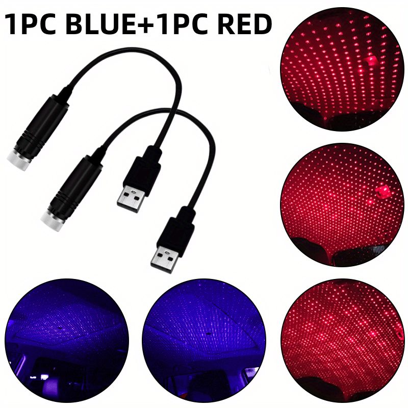 Mini Led Projection Lamp Star Night, LED Projection Lamp Star Night USB  Plug Light, Car Roof Stars Lights Interior Atmosphere Lights (2PCS Red)