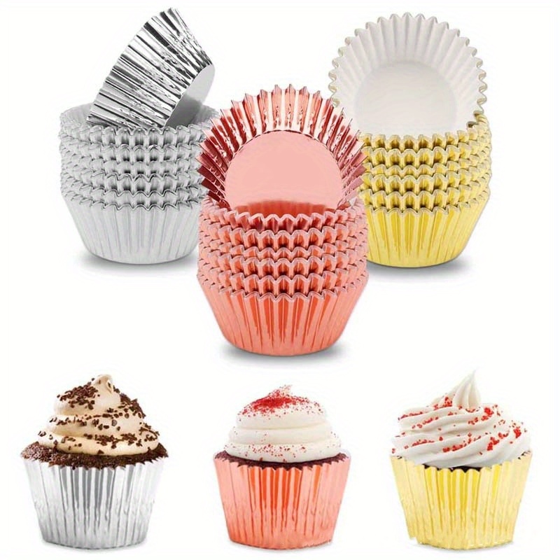 Cupcake Mold 100pcs Aluminum Thickened Foil Cups Cupcake Liners Mini Cake Muffin Molds Baking Molds (Silver), Size: 7.5