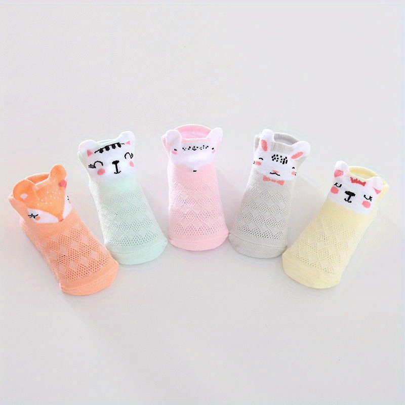 5pairs Baby Girls Cotton Animal Pattern Short Socks For Summer
