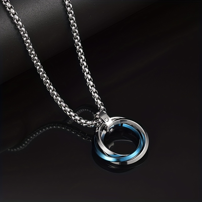 Men's Hip Hop Stainless Steel Triple Ring Pendant Necklace
