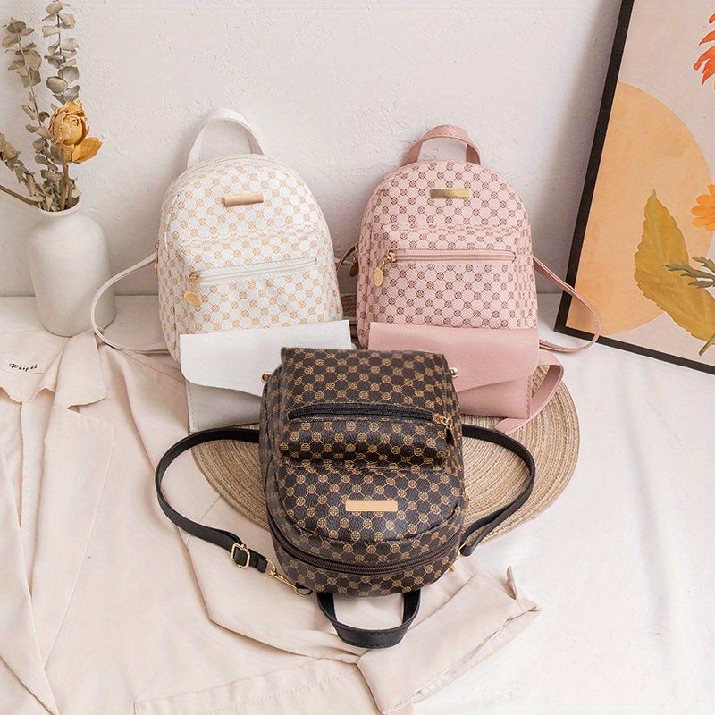 Cute Zipper Backpack, Geometric Pattern Backpack With Adjustable Strap,  Handbag Coin Purse - Temu South Korea
