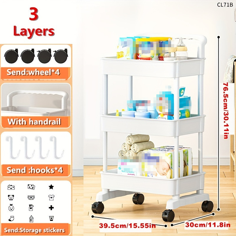 Three layer Small Cart Plastic Storage Rack Movable Floor - Temu