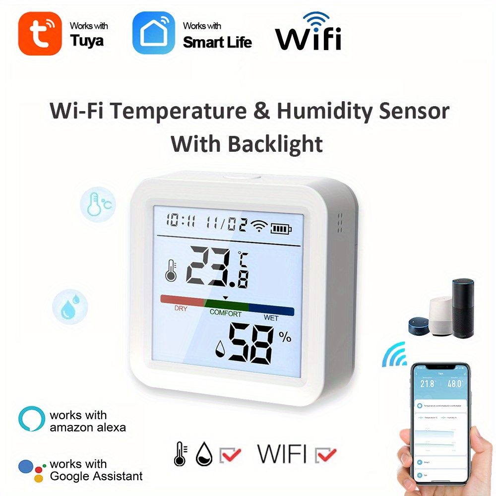 Tuya Nuevo Sensor De Temperatura Y Humedad WiFi Sensor De Higrómetro  Termómetro Inteligente Smart Life Con Luz De Fondo Soporte Para Alexa  Google Home
