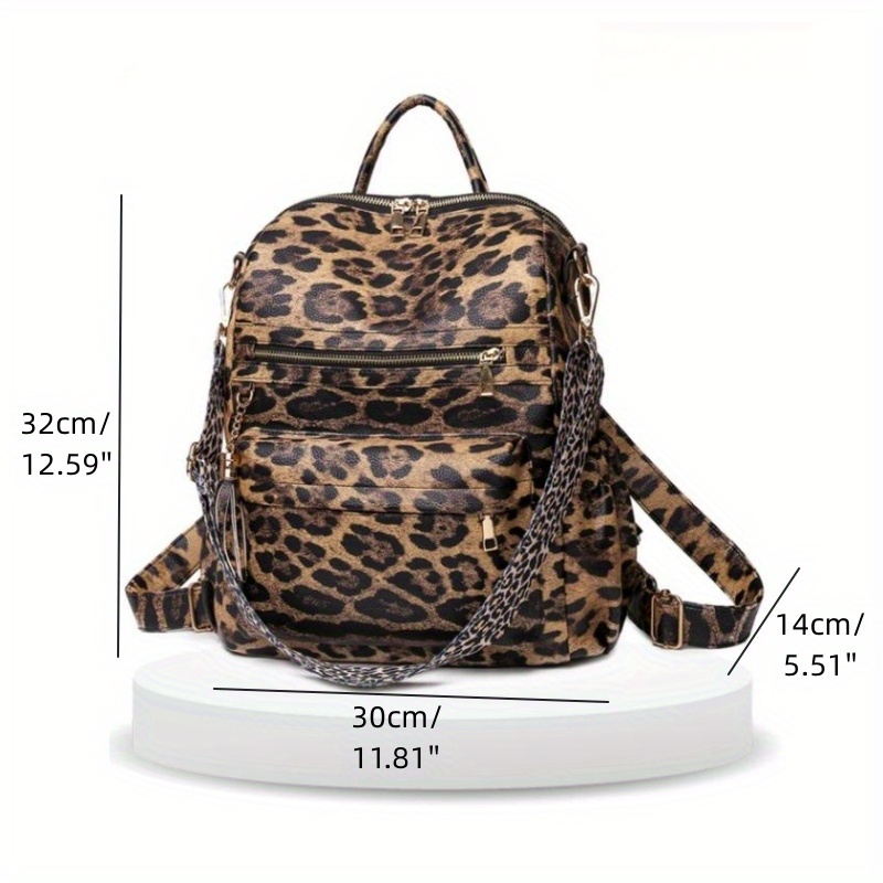 Leopard Print Backpack Purse Trendy Laptop School Travel Temu
