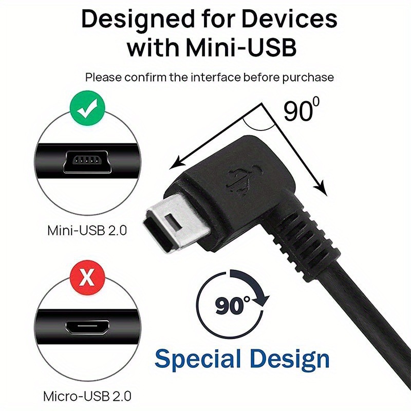 Mini USB Charging Power Cable for Dash Cam, 11.5 Ft Right Angle USB 2.0  Type A to Mini B Cable Charg…See more Mini USB Charging Power Cable for  Dash