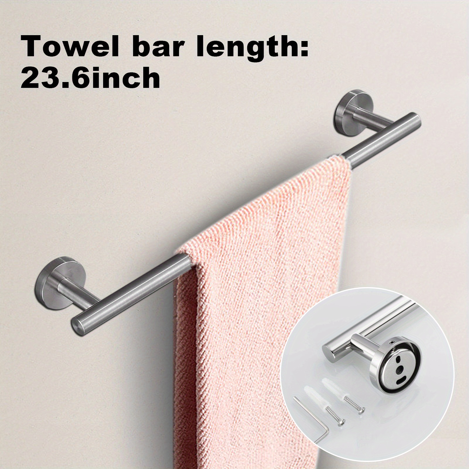 Stainless Steel Bathroom Accessories Set - Includes Towel Bar, Ring,  Holder, And Hooks - Wall Mounted No Drilling Towel Rack Kit For Hotels And  Homes - Temu