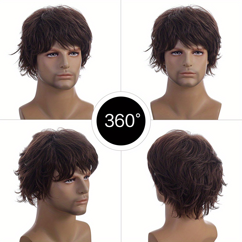 Men's Wig, Short Curly Hair Fashion Natural Oblique Bangs Wig details 0