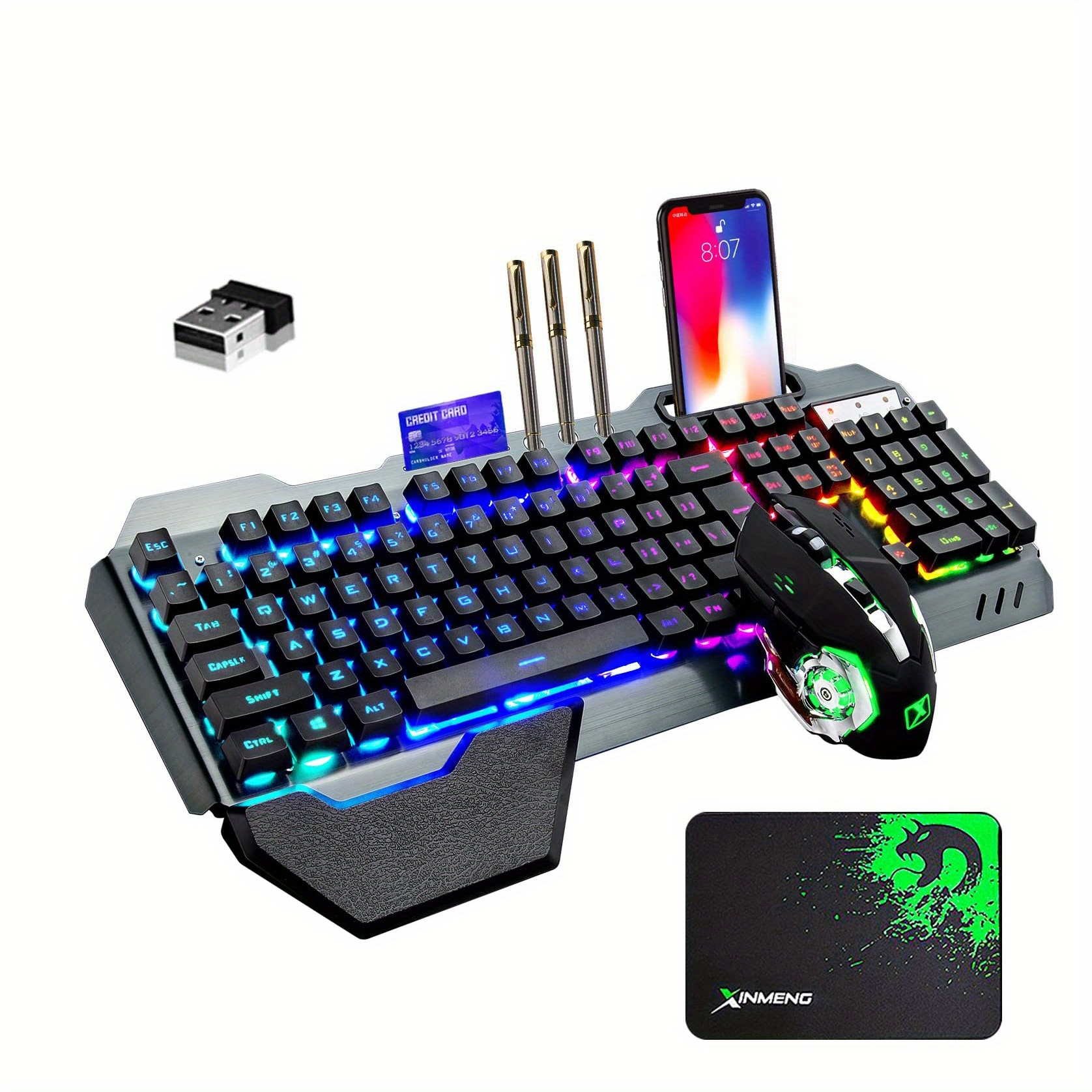 Gaming Keyboard and Mouse Combo 88 Keys Rainbow Backlit Mechanical Feel for  PC