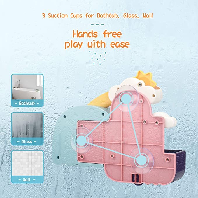 Juguetes de baño para bebés: juguetes de bañera en cascada con juguete de  ventosa de relleno, giro y flujo, juguetes de bañera colador y soporte de