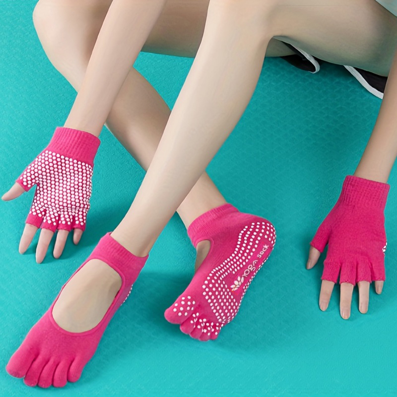 Yoga Set Combo: Yoga Gloves And Yoga Socks, Non-slip Fitness Sports Socks For Women, Aerial Yoga Socks, Five-toe Yoga Socks