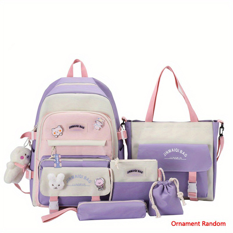 5pcs Kawaii Backpack Set, Preppy Style Bookbag & Tote Bag & Crossbody Bag &  Pencil Case & Drawstring Purse School Bag Set For Graduate, Teen Girls,  Freshman, Sophomore, Junior & Senior In