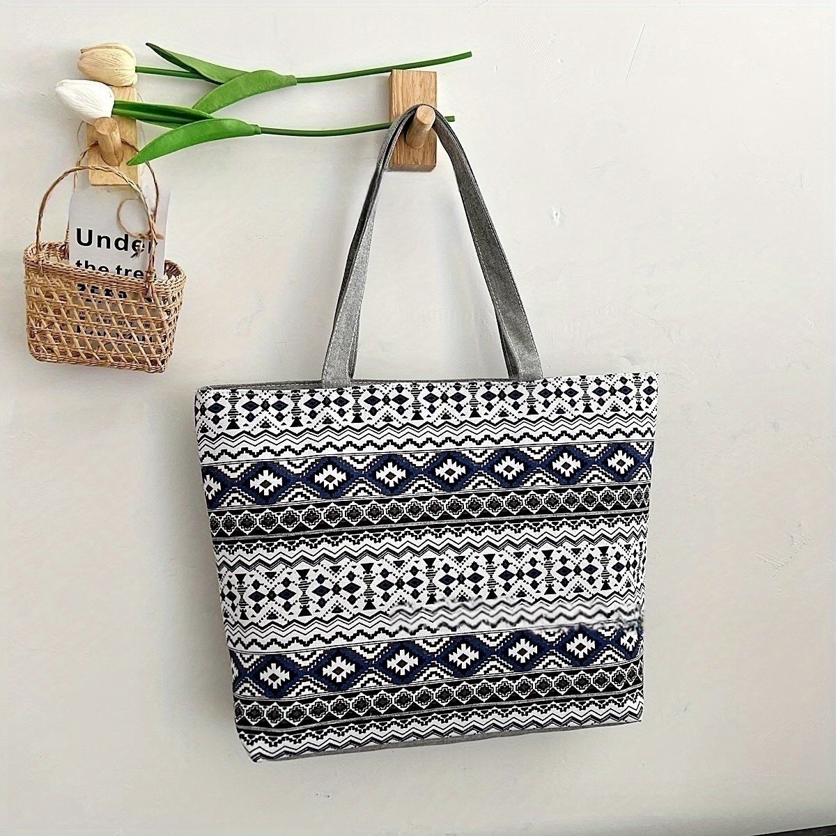 Vintage Large Capacity Tote Bag, Classic Geometric Pattern Shoulder Bag,  Women's All-match Handbag - Temu