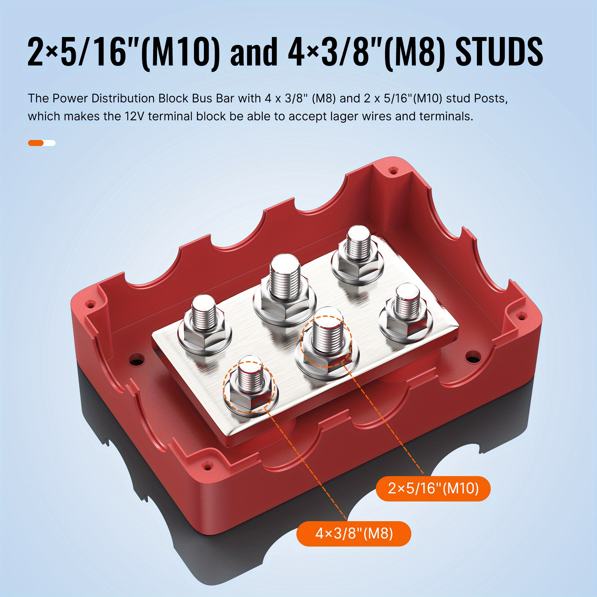  Power Distribution Block,250A 12V Marine Bus Bar,Battery Busbar  Terminal Block,4 x 5/16 Posts with Cover Negative & Positive,6 x M8 Screws  Terminals,Max 48V for Automotive Car RV Boat Solar System 